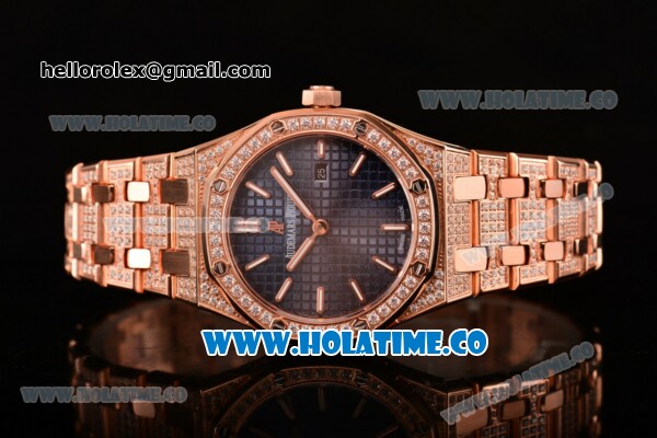 Audemars Piguet Royal Oak 33MM Miyota Quartz Diamonds/Rose Gold Case with Blue Dial Stick Markers and Diamonds Bezel (EF) - Click Image to Close